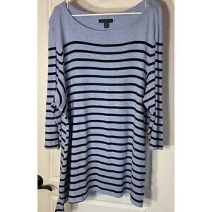 Karen scott Blue Strip 3/4 Sleeve Tunic Top 3X